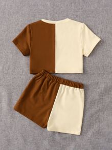 SHEIN Bộ thời trang bé gái Khối Màu Lá thư Giải trí - Nhiều màu - Xem 2