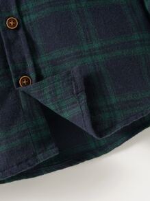 SHEIN 小男童格紋印花口袋貼布襯衫