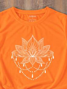 SHEIN LUNE Camiseta con estampado floral de cuello redondo - Naranja - Ver 5