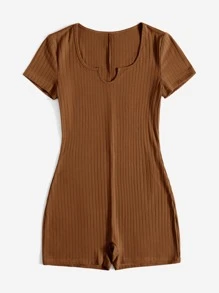 SHEIN EZwear Đơn vị Nữ Gân đan màu trơn - màu nâu - Xem 3