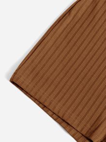 SHEIN EZwear Đơn vị Nữ Gân đan màu trơn - màu nâu - Xem 5