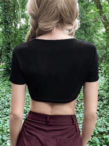 Grunge O-ring Cut Out Bandana Hem Tee - Black - View 2