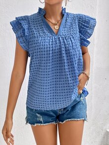 SHEIN LUNE Butterfly Sleeve Popover Blouse - Blue - View 6