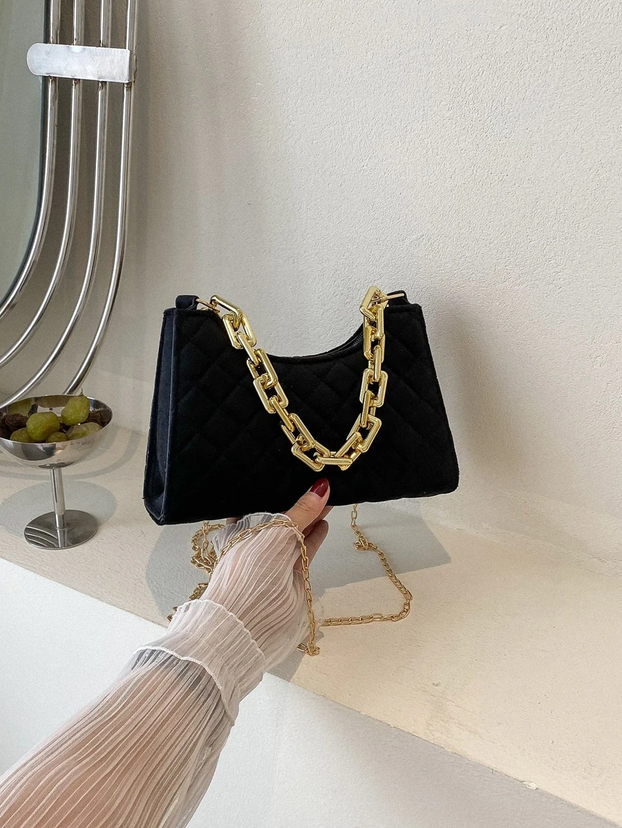 Glitter, Shiny, Luxury, Glamorous, Elegant, Exquisite Velvet Minimalist Bag For Girls, Women, College Students, Rookies & White-Collar Workers For Party, Prom, Wedding, Shopping - Black - View 1