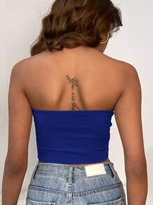 INAWLY Backless Ribbed Knit Halter Top - Royal Blue - View 2