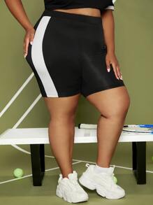 SHEIN CURVE+ Plus Contrast Side Seam Cycling Shorts - Black - View 2