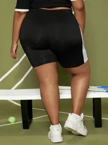 SHEIN CURVE+ Plus Contrast Side Seam Cycling Shorts - Black - View 3