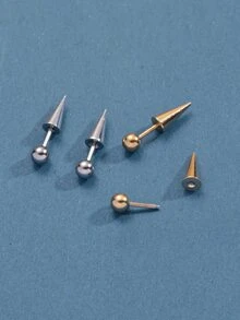 ROMWE 1pair Random Ball Decor Cone Stud Earrings - Nhiều màu - Xem 2