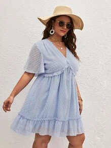 SHEIN VCAY Vestido de lunares ribete con fruncido de gasa