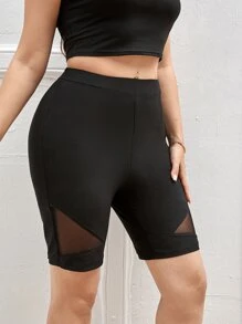 SHEIN LUNE 大碼網紗拼接騎行褲 - 黑色 - 查看 4