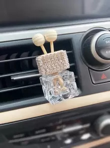 汽車空調出風口鑲嵌鑽石裝飾方形香水瓶 - 無色 - 查看 2