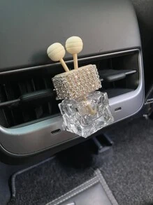 汽車空調出風口鑲嵌鑽石裝飾方形香水瓶 - 無色 - 查看 4