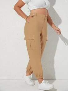 Pantalones con bolsillo lateral con solapa - Caqui - Ver 4