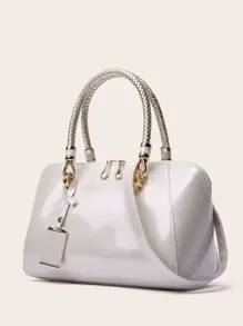 zijinling 金屬質感方包雙把手優雅拉鍊 - 白色 - 查看 3