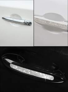 4 piezas Pegatina con diseño de diamante de imitación de coche anticolisión - Blanco - Ver 5