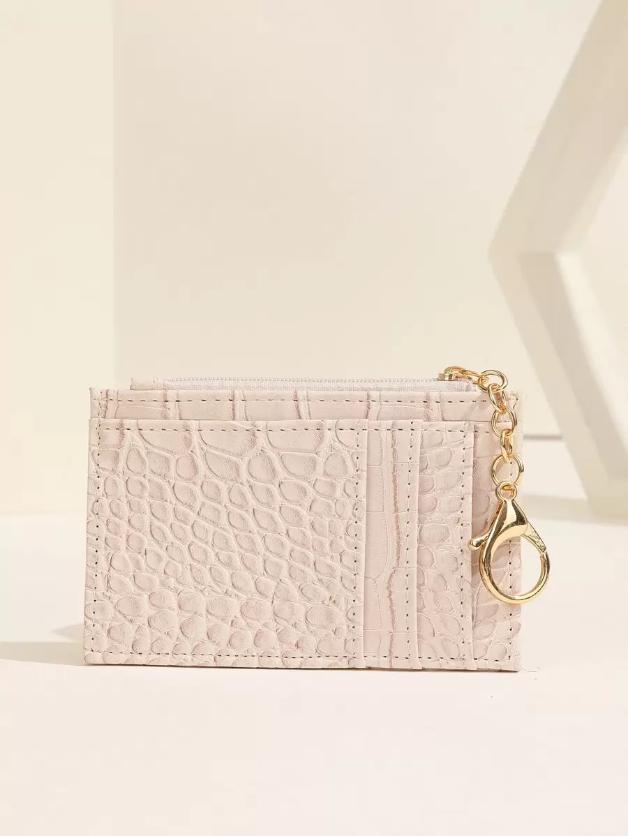 商务休闲女士拉链卡包，仿皮信用卡包，带多卡槽和身份证窗口钱包，适合女士 - 杏色 - 查看 1