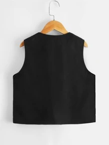 SHEIN Leap Crew Tween Boy 1pc Flap Pocket Zipper Vest Jacket,In Fall/Winter - Black - View 4