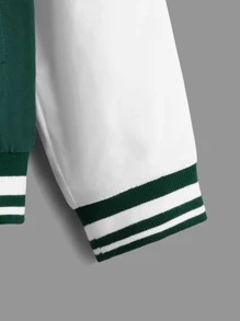 SHEIN 男孩1入組字母圖案撞色條紋飾邊學院風夾克 - 墨綠色 - 查看 5