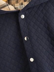 SHEIN Boys 1pc Plaid Quilted Snap Button Hooded Coat - Navy Blue - View 5