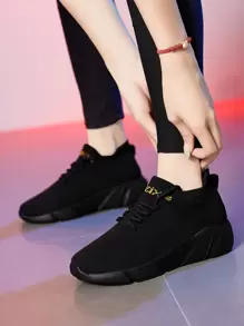 Letter Graphic Lace-up Front Running Shoes, Fashion Outdoor Non Slip Casual Shoes For Women - Black - View 1