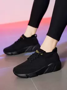 Letter Graphic Lace-up Front Running Shoes, Fashion Outdoor Non Slip Casual Shoes For Women - Black - View 2