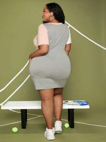 SHEIN CURVE+ Plus Cut And Sew Bodycon Dress - Multicolor - View 2