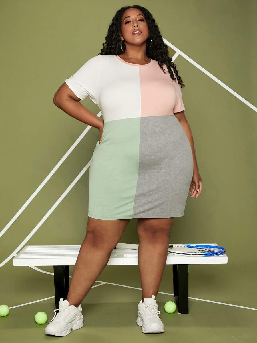 SHEIN CURVE+ Plus Cut And Sew Bodycon Dress - Multicolor - View 1