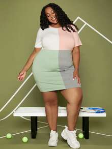 SHEIN CURVE+ Plus Cut And Sew Bodycon Dress - Multicolor - View 4