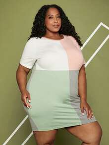 SHEIN CURVE+ Plus Cut And Sew Bodycon Dress - Multicolor - View 6