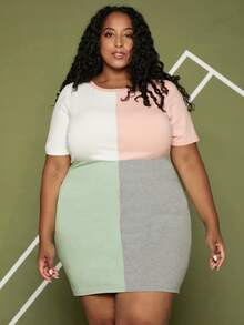 SHEIN CURVE+ Plus Cut And Sew Bodycon Dress - Multicolor - View 7