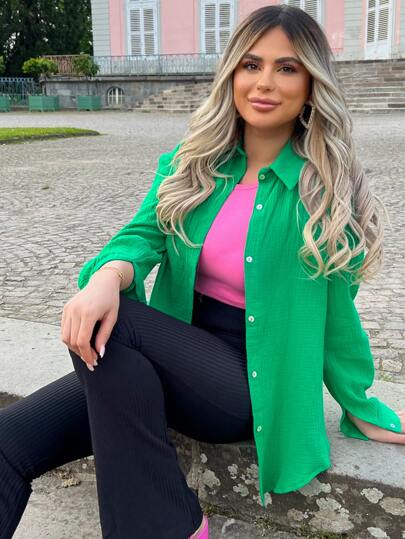 EinfarbigeShirtmitsehrtiefangesetzterSchulterpartie - Top products SHEIN