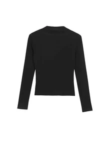 Solid Notched Neck Tee - Black - View 2