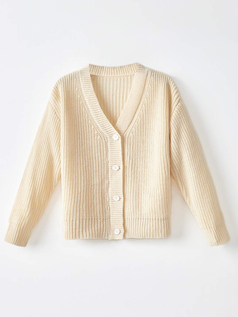 Niños Cárdigan con botón delantero de hombros caídos - Albaricoque - Ver 1