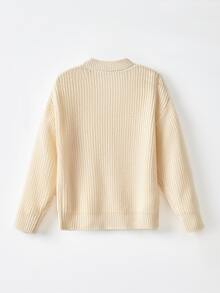 Niños Cárdigan con botón delantero de hombros caídos - Albaricoque - Ver 2