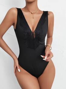 Body de mujer Encaje en contraste Liso Sexy - Negro - Ver 4