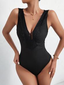 Body de mujer Encaje en contraste Liso Sexy - Negro - Ver 5