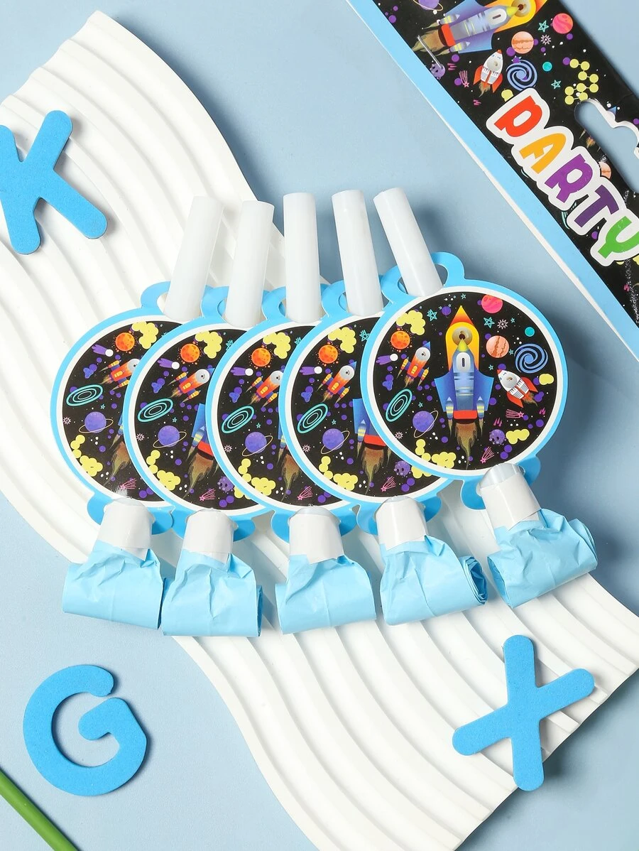 10入組/套火箭圖案派對口哨卡通塑料井噴發聲器適合節日派對 - 彩色 - 查看 1