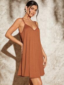 SHEIN Essnce Solid Backless Cami Dress - Brown - View 5