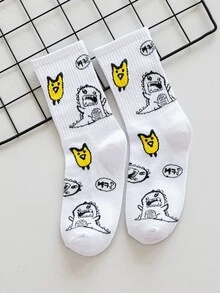Hombres 4 pares Calcetines de tripulación con estampado de dibujos animados - Blanco y Negro - Ver 5