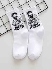 Hombres 4 pares Calcetines de tripulación con estampado de dibujos animados - Blanco y Negro - Ver 8