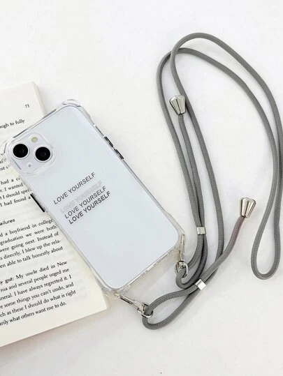 字母圖案透明手機殼附帶繩子