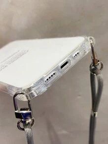 字母圖案透明手機殼附帶繩子 - 灰色 - 查看 4