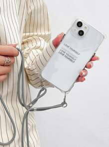 字母圖案透明手機殼附帶繩子 - 灰色 - 查看 5
