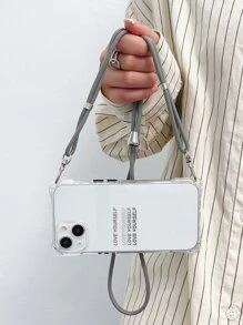 字母圖案透明手機殼附帶繩子 - 灰色 - 查看 6