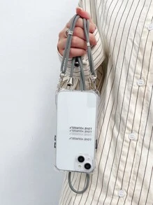 字母圖案透明手機殼附帶繩子 - 灰色 - 查看 8