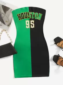 SHEIN EZwear 撞色字母和數字圖案抹胸洋裝