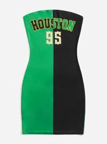 SHEIN EZwear 撞色字母和數字圖案抹胸洋裝