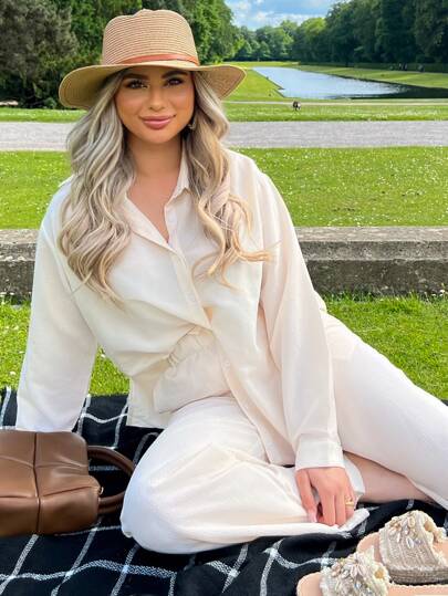 LangeBlusemitSchlitz&HosemitweitemBeinschnitt - Top products SHEIN