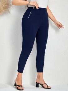 EMERY ROSE Plus Solid Skinny Trousers - Navy Blue - View 5