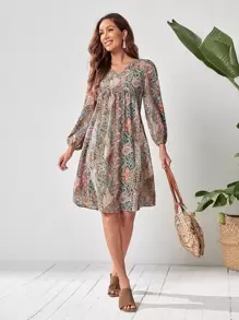 EMERY ROSE 佩斯利印花V領連衣裙 - 彩色 - 查看 4